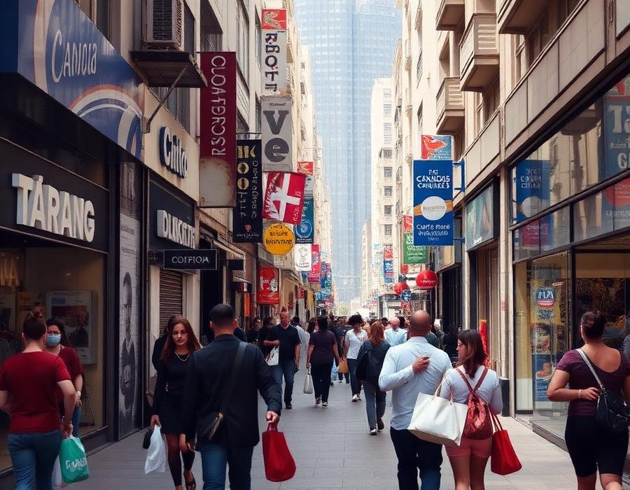 Rua comercial movimentada no Brás, São Paulo